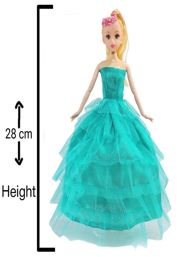 BABRO - Cute Face Doll Set for Girls, Full Foldable Doll with Bluish Green Frock, 4 Doll Dresses, 3 Pair Doll Socks and 1 Bag - Image 4